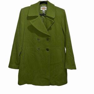 Talbots Wool Green Pea Coat Double Women's Size 8 Italian Double Breasted
